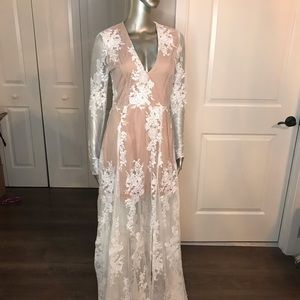 NEW Romantic lace embroidered nude mesh dress